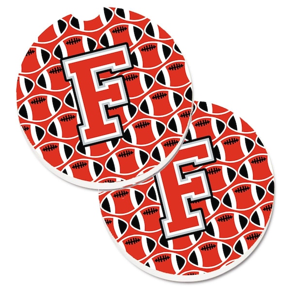 Carolines Treasures Letter F Football Scarlet and Grey Set of 2 Cup Holder Car Coaster CJ1067-FCARC - main
